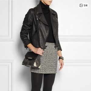 J.Crew Metallic Wool Blend Tweed Mini Skirt Size 2 Black White Gray Bouclé